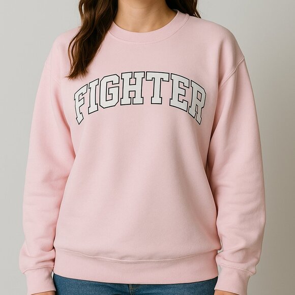 Hanes Pink “Fighter” Sweatshirt XL – Breast Cancer Awareness Support - Picture 1 of 7